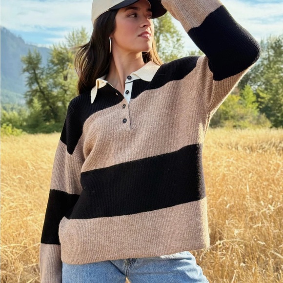 The Workshop Small Black Brown Stripped Sweater Oversized - Picture 12 of 14